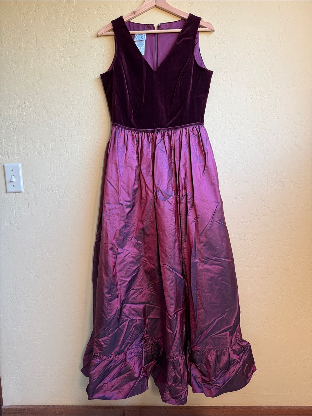 Laura Ashley Silk/Cotton Velvet Bodice with Iridescent Magenta Taffeta Skirt
